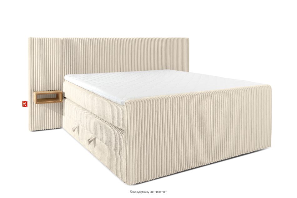 LILIUM PRO Boxspringbett mit LED-Nachttischen Doppelzimmer mittelhart 160 cm Doppelmatratze + Visco-Topper Cordstoff beige beige - Foto 2