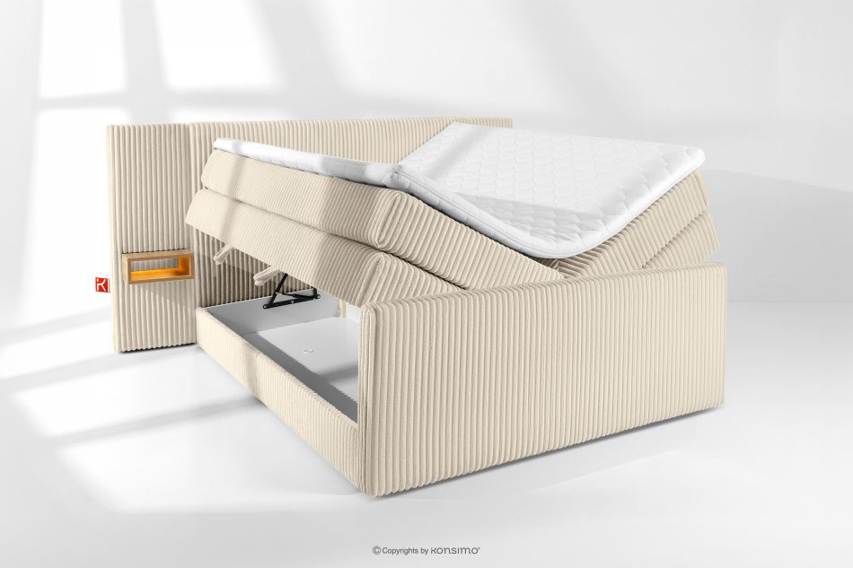 LILIUM PRO Boxspringbett mit LED-Nachttischen Doppelzimmer mittelhart 160 cm Doppelmatratze + Visco-Topper Cordstoff beige beige - Foto 8