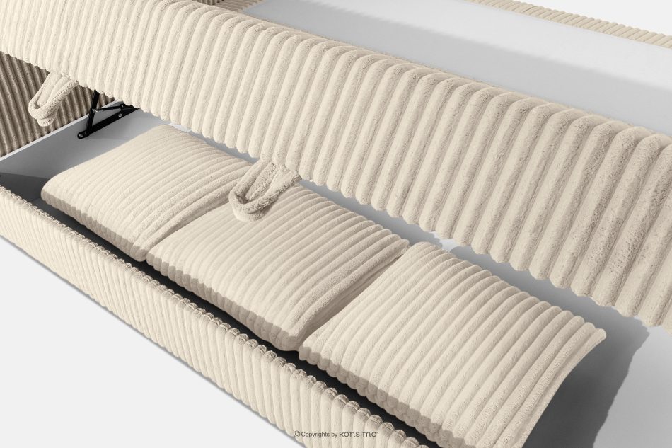 LILIUM PRO Boxspringbett mit LED-Nachttischen Doppelzimmer mittelhart 160 cm Doppelmatratze + Visco-Topper Cordstoff beige beige - Foto 14