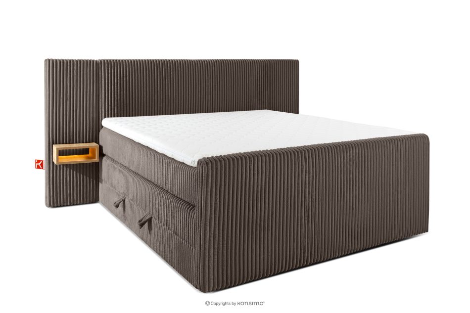 LILIUM PRO Boxspringbett mit LED-Nachttischen Doppelzimmer mittelhart 160 cm Doppelmatratze + Visco-Topper Cordstoff braun braun - Foto 0