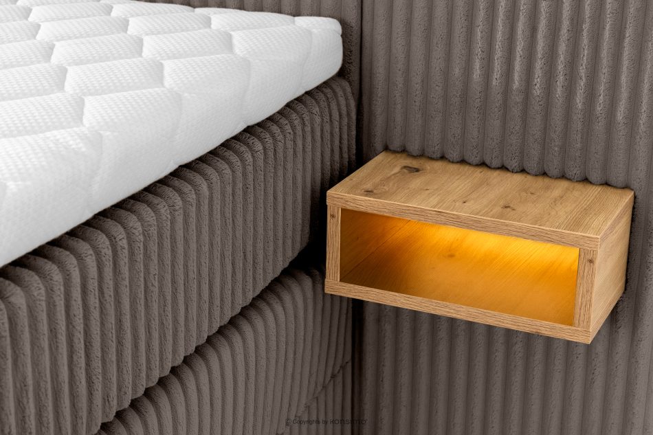 LILIUM PRO Boxspringbett mit LED-Nachttischen Doppelzimmer mittelhart 160 cm Doppelmatratze + Visco-Topper Cordstoff braun braun - Foto 16