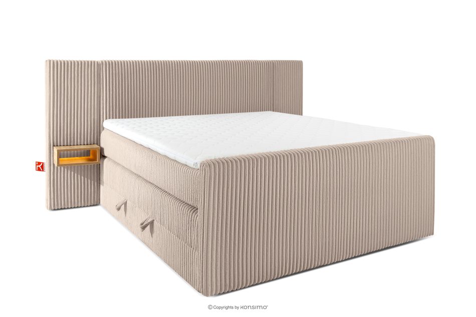 LILIUM PRO Boxspringbett mit LED-Nachttischen Doppelzimmer mittelhart 160 cm Doppelmatratze + Visco-Topper Cordstoff taupe taupe - Foto 0