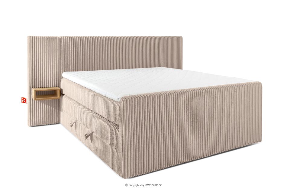 LILIUM PRO Boxspringbett mit LED-Nachttischen Doppelzimmer mittelhart 160 cm Doppelmatratze + Visco-Topper Cordstoff taupe taupe - Foto 2