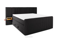 Boxspringbett mit LED-Nachttischen Doppelzimmer hart 160 cm Doppelmatratze + HR-Topper Cordstoff schwarz