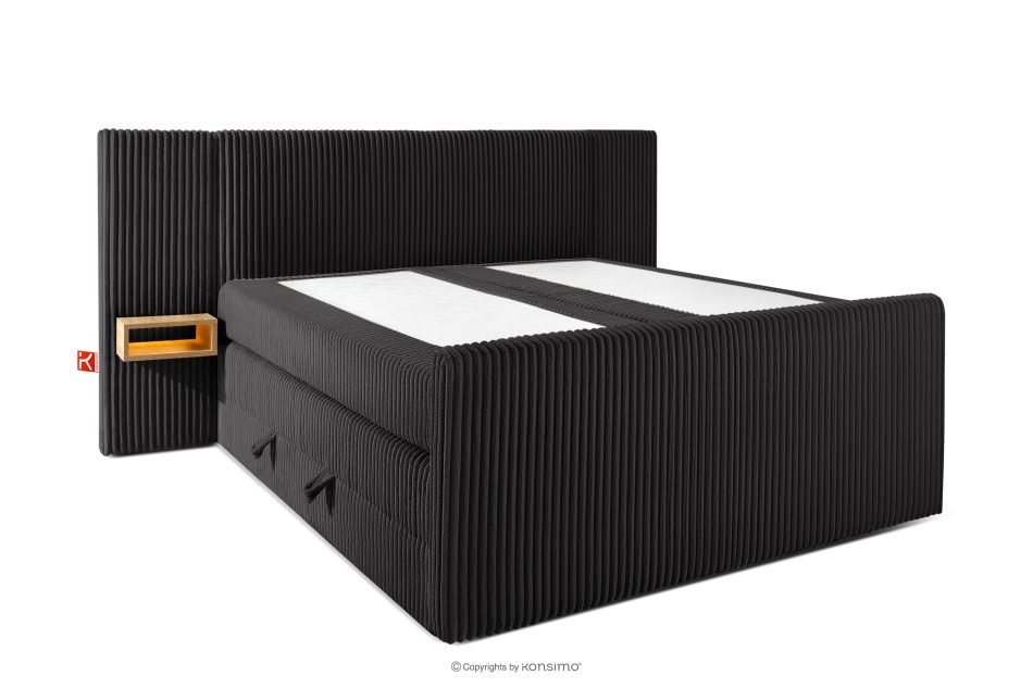 LILIUM PRO Boxspringbett mit LED-Nachttischen Doppelzimmer hart 160 cm Doppelmatratze + HR-Topper Cordstoff schwarz schwarz - Foto 3