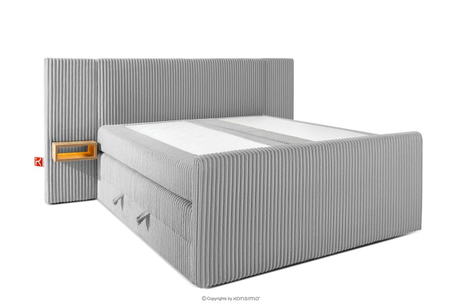 LILIUM PRO Boxspringbett mit LED-Nachttischen Doppelzimmer hart 160 cm Doppelmatratze + HR-Topper Cordstoff hellgrau hellgrau - Foto 3