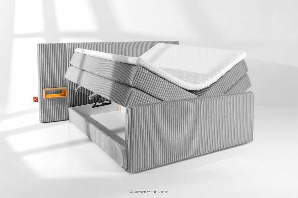 LILIUM PRO Boxspringbett mit LED-Nachttischen Doppelzimmer hart 160 cm Doppelmatratze + HR-Topper Cordstoff hellgrau hellgrau - Foto 8