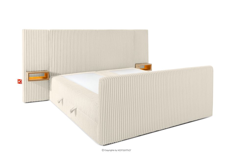 LILIUM PRO Boxspringbett mit LED-Nachttischen Doppelzimmer hart 160 cm Doppelmatratze + HR-Topper Cordstoff weiß/ecru weiß/ecru - Foto 4