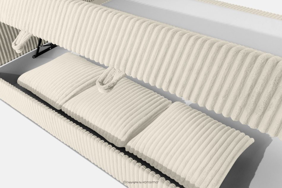 LILIUM PRO Boxspringbett mit LED-Nachttischen Doppelzimmer hart 160 cm Doppelmatratze + HR-Topper Cordstoff weiß/ecru weiß/ecru - Foto 14