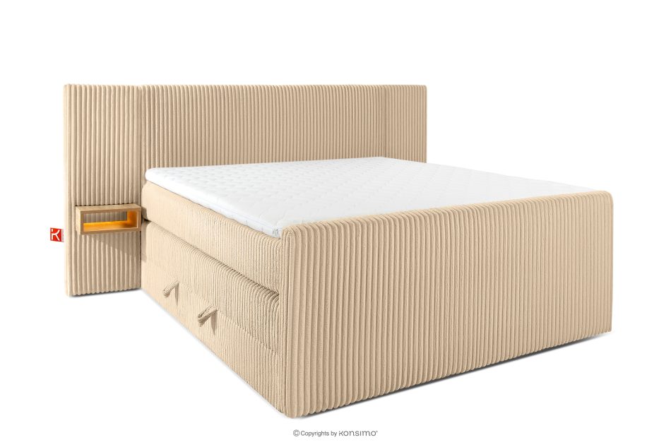 LILIUM PRO Boxspringbett mit LED-Nachttischen Doppelzimmer hart 160 cm Doppelmatratze + HR-Topper Cordstoff in Sand sandfarben - Foto 0
