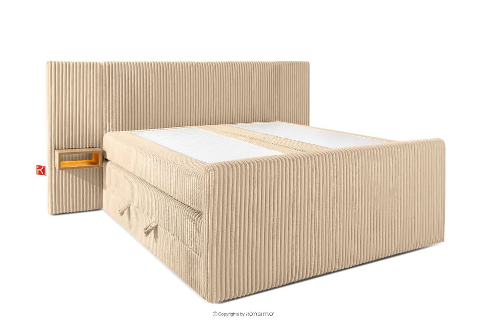 LILIUM PRO Boxspringbett mit LED-Nachttischen Doppelzimmer hart 160 cm Doppelmatratze + HR-Topper Cordstoff in Sand sandfarben - Foto 3