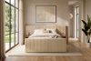 LILIUM PRO Boxspringbett mit LED-Nachttischen Doppelzimmer hart 160 cm Doppelmatratze + HR-Topper Cordstoff in Sand sandfarben - Foto 24