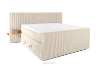 Boxspringbett mit LED-Nachttischen Doppelzimmer hart 160 cm Doppelmatratze + HR-Topper Cordstoff beige