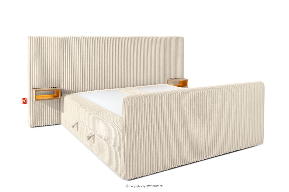 LILIUM PRO Boxspringbett mit LED-Nachttischen Doppelzimmer hart 160 cm Doppelmatratze + HR-Topper Cordstoff beige beige - Foto 4