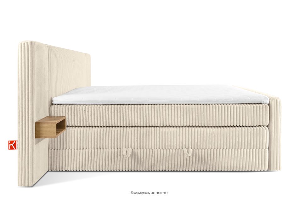 LILIUM PRO Boxspringbett mit LED-Nachttischen Doppelzimmer hart 160 cm Doppelmatratze + HR-Topper Cordstoff beige beige - Foto 6
