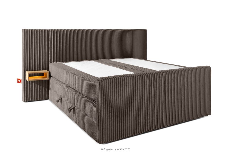 LILIUM PRO Boxspringbett mit LED-Nachttischen Doppelzimmer hart 160 cm Doppelmatratze + HR-Topper Cordstoff in Braun braun - Foto 3
