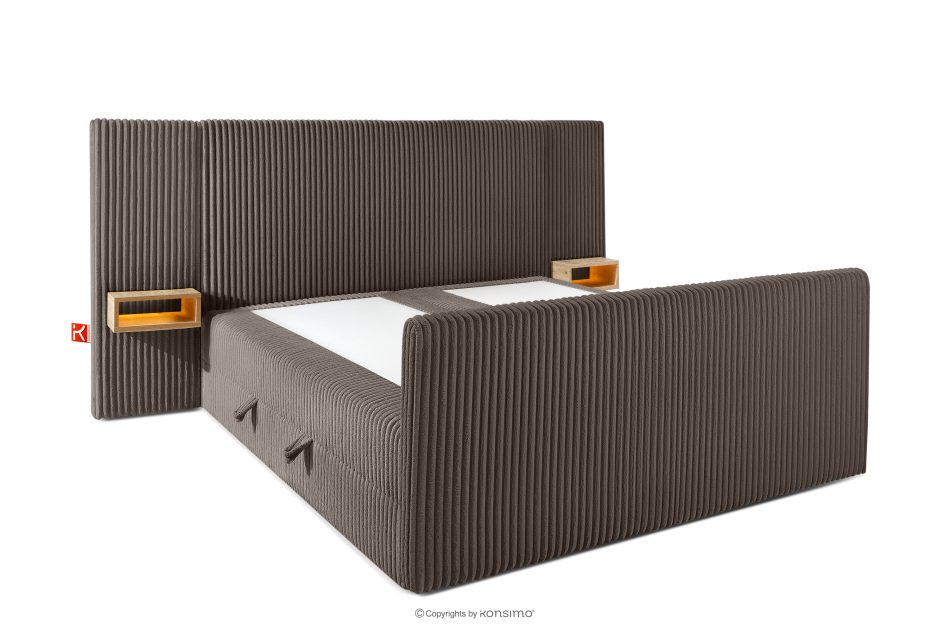 LILIUM PRO Boxspringbett mit LED-Nachttischen Doppelzimmer hart 160 cm Doppelmatratze + HR-Topper Cordstoff in Braun braun - Foto 4