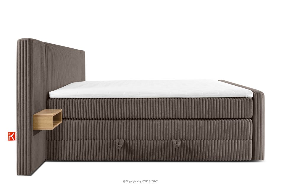LILIUM PRO Boxspringbett mit LED-Nachttischen Doppelzimmer hart 160 cm Doppelmatratze + HR-Topper Cordstoff in Braun braun - Foto 6