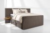 LILIUM PRO Boxspringbett mit LED-Nachttischen Doppelzimmer hart 160 cm Doppelmatratze + HR-Topper Cordstoff in Braun braun - Foto 2