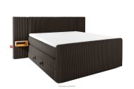 Boxspringbett mit LED-Nachttischen Doppelzimmer hart 160 cm Doppelmatratze + HR-Topper Cordstoff dunkelbraun