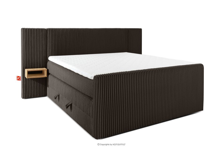 LILIUM PRO Boxspringbett mit LED-Nachttischen Doppelzimmer hart 160 cm Doppelmatratze + HR-Topper Cordstoff dunkelbraun dunkelbraun - Foto 2