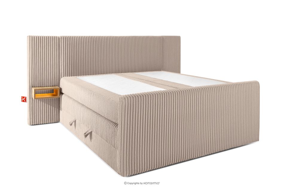 LILIUM PRO Boxspringbett mit LED-Nachttischen Doppelzimmer hart 160 cm Doppelmatratze + HR-Topper Cordstoff in Taupe taupe - Foto 3