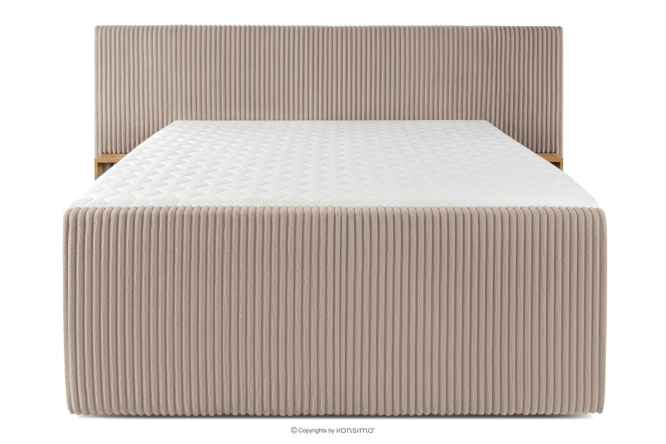 LILIUM PRO Boxspringbett mit LED-Nachttischen Doppelzimmer hart 160 cm Doppelmatratze + HR-Topper Cordstoff in Taupe taupe - Foto 5