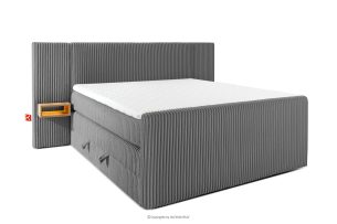 LILIUM PRO, https://konsimo.de/kollektion/lilium-pro/ Boxspringbett mit LED-Nachttischen Doppelzimmer hart 160 cm Doppelmatratze + Visco-Topper Cordstoff grau grau - Foto