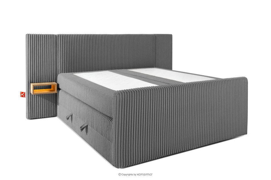 LILIUM PRO Boxspringbett mit LED-Nachttischen Doppelzimmer hart 160 cm Doppelmatratze + Visco-Topper Cordstoff grau grau - Foto 3