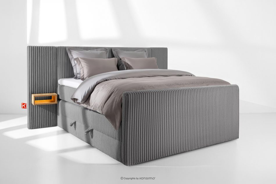 LILIUM PRO Boxspringbett mit LED-Nachttischen Doppelzimmer hart 160 cm Doppelmatratze + Visco-Topper Cordstoff grau grau - Foto 1