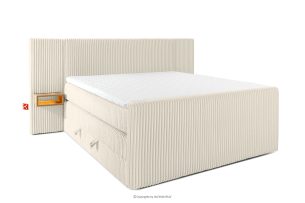 LILIUM PRO, https://konsimo.de/kollektion/lilium-pro/ Boxspringbett mit LED-Nachttischen Doppelzimmer hart 160 cm Doppelmatratze + Visco-Topper Cordstoff weiß/ecru weiß/ecru - Foto