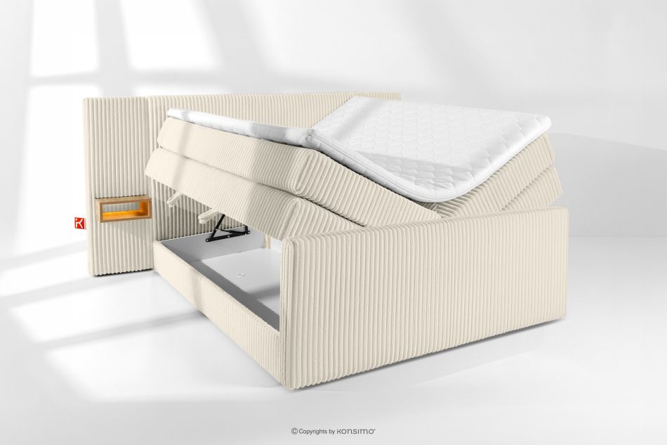 LILIUM PRO Boxspringbett mit LED-Nachttischen Doppelzimmer hart 160 cm Doppelmatratze + Visco-Topper Cordstoff weiß/ecru weiß/ecru - Foto 8