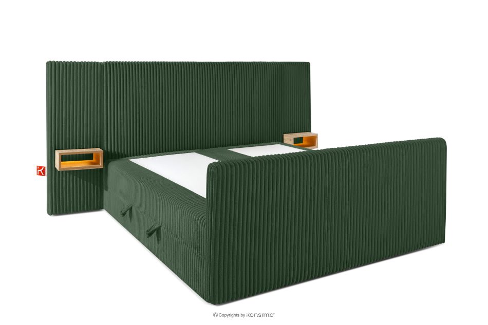 LILIUM PRO Boxspringbett mit LED-Nachttischen Doppelzimmer hart 160 cm Doppelmatratze + Visco-Topper Cordstoff dunkelgrün dunkelgrün - Foto 4