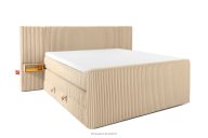 Boxspringbett mit LED-Nachttischen Doppelzimmer hart 160 cm Doppelmatratze + Visco-Topper Cordstoff sandfarben