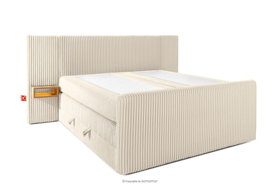 LILIUM PRO Boxspringbett mit LED-Nachttischen Doppelzimmer hart 160 cm Doppelmatratze + Visco-Topper Cordstoff beige beige - Foto 3
