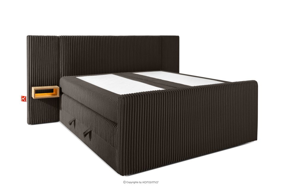LILIUM PRO Boxspringbett mit LED-Nachttischen Doppelzimmer hart 160 cm Doppelmatratze + Visco-Topper Cordstoff dunkelbraun dunkelbraun - Foto 3