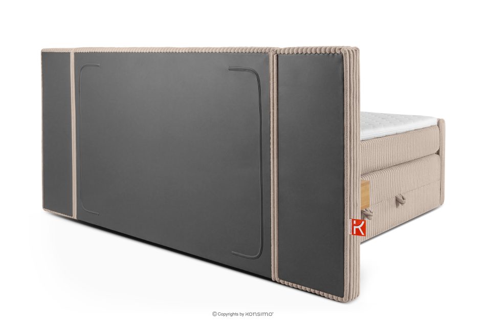 LILIUM PRO Boxspringbett mit LED-Nachttischen Doppelzimmer hart 160 cm Doppelmatratze + Visco-Topper Cordstoff taupe taupe - Foto 7