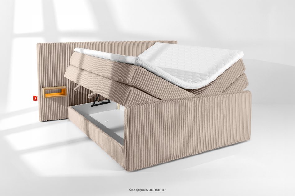 LILIUM PRO Boxspringbett mit LED-Nachttischen Doppelzimmer hart 160 cm Doppelmatratze + Visco-Topper Cordstoff taupe taupe - Foto 8