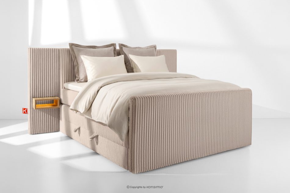 LILIUM PRO Boxspringbett mit LED-Nachttischen Doppelzimmer hart 160 cm Doppelmatratze + Visco-Topper Cordstoff taupe taupe - Foto 1
