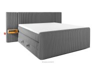 Boxspringbett mit LED-Nachttischen Doppelzimmer mittelhart 180 cm Doppelmatratze + HR-Topper Cordstoff in Grau
