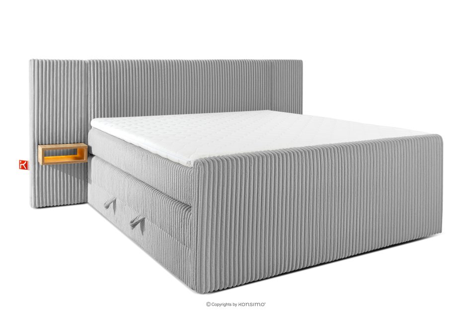 LILIUM PRO Boxspringbett mit LED-Nachttischen Doppelzimmer mittelhart 180 cm Doppelmatratze + HR-Topper Cordstoff in Hellgrau hellgrau - Foto 0