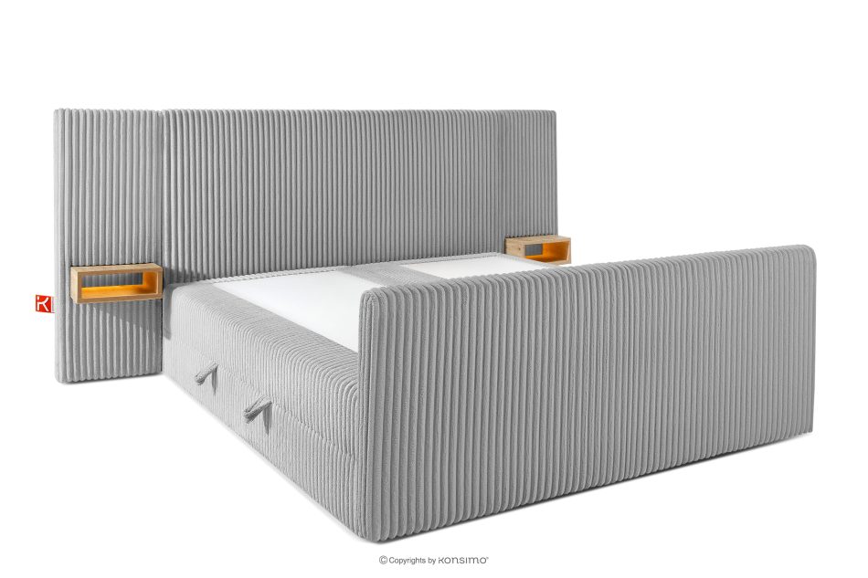 LILIUM PRO Boxspringbett mit LED-Nachttischen Doppelzimmer mittelhart 180 cm Doppelmatratze + HR-Topper Cordstoff in Hellgrau hellgrau - Foto 4