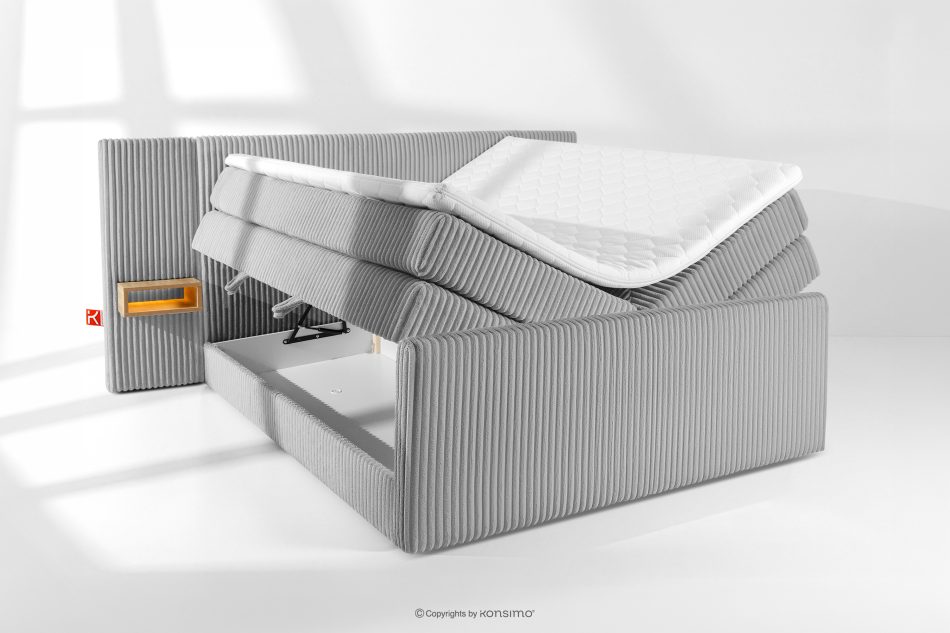 LILIUM PRO Boxspringbett mit LED-Nachttischen Doppelzimmer mittelhart 180 cm Doppelmatratze + HR-Topper Cordstoff in Hellgrau hellgrau - Foto 8