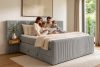 LILIUM PRO Boxspringbett mit LED-Nachttischen Doppelzimmer mittelhart 180 cm Doppelmatratze + HR-Topper Cordstoff in Hellgrau hellgrau - Foto 23