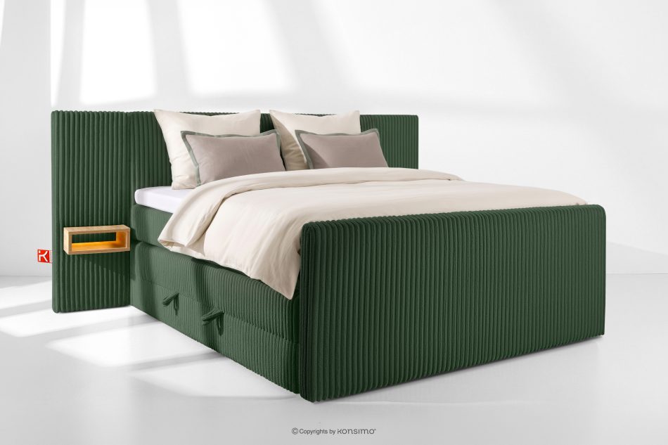 LILIUM PRO Boxspringbett mit LED-Nachttischen Doppelzimmer mittelhart 180 cm Doppelmatratze + HR-Topper Cordstoff in Dunkelgrün dunkelgrün - Foto 1