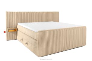 LILIUM PRO, https://konsimo.de/kollektion/lilium-pro/ Boxspringbett mit LED-Nachttischen Doppelzimmer mittelhart 180 cm Doppelmatratze + HR-Topper Cordstoff sandfarben sandfarben - Foto