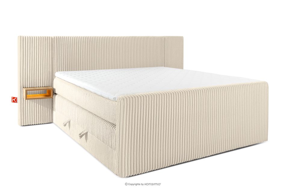 LILIUM PRO Boxspringbett mit LED-Nachttischen Doppelzimmer mittelhart 180 cm Doppelmatratze + HR-Topper Cordstoff beige beige - Foto 0