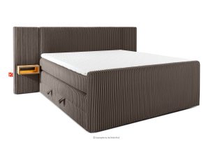 LILIUM PRO, https://konsimo.de/kollektion/lilium-pro/ Boxspringbett mit LED-Nachttischen Doppelzimmer mittelhart 180 cm Doppelmatratze + HR-Topper Cordstoff in Braun braun - Foto