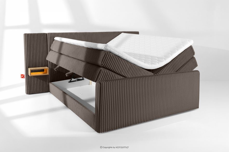 LILIUM PRO Boxspringbett mit LED-Nachttischen Doppelzimmer mittelhart 180 cm Doppelmatratze + HR-Topper Cordstoff in Braun braun - Foto 8
