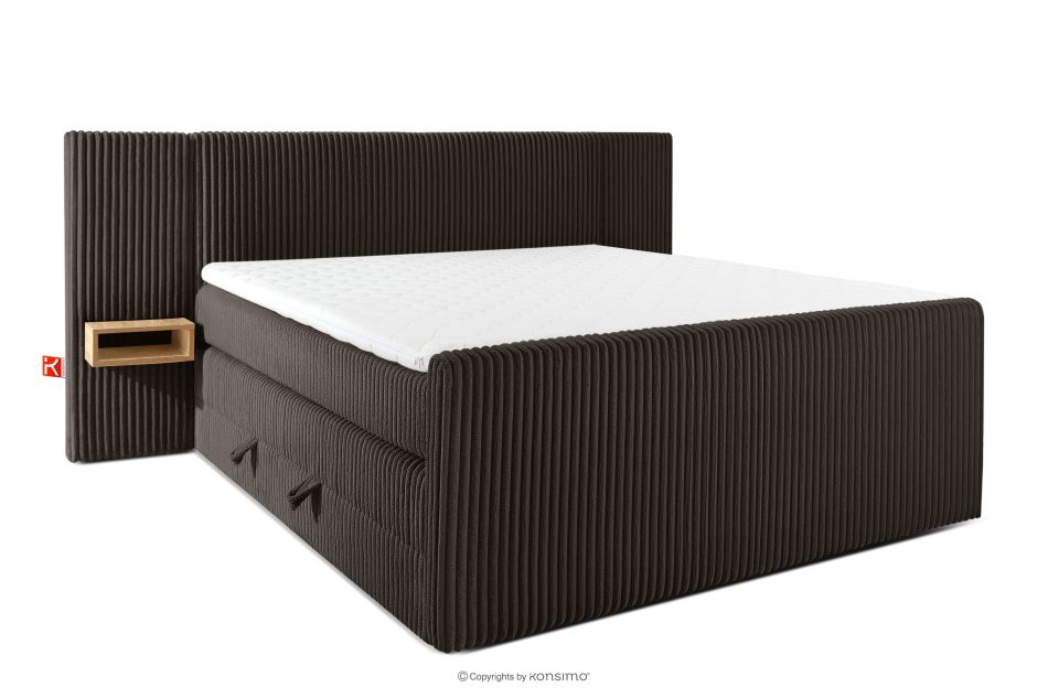 LILIUM PRO Boxspringbett mit LED-Nachttischen Doppelzimmer mittelhart 180 cm Doppelmatratze + HR-Topper Cordstoff in Dunkelbraun dunkelbraun - Foto 2